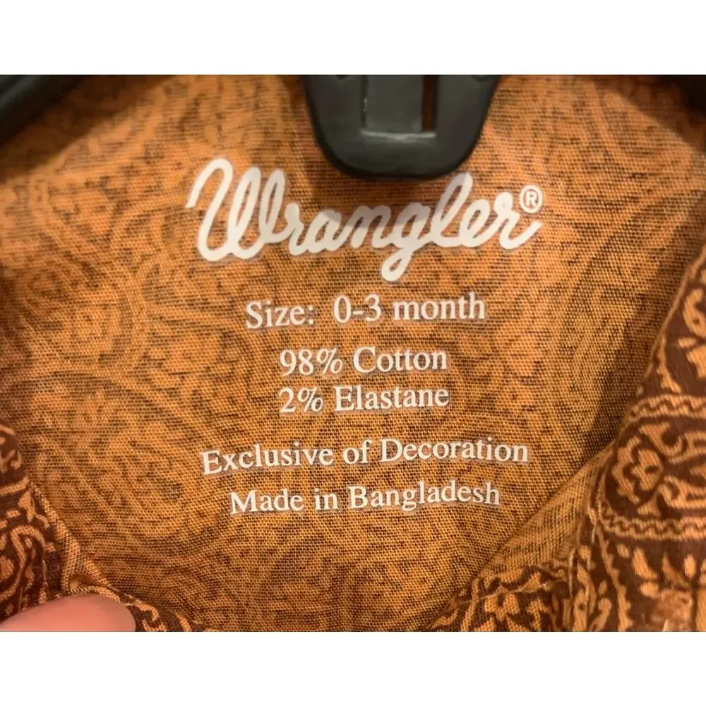 Wrangler Infant Brown Paisley Button Up One Piece 0-3 Months. 3609
